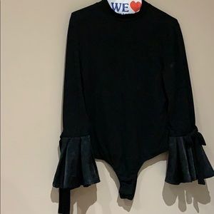 NY&Co black leotard w ruffled cuffs